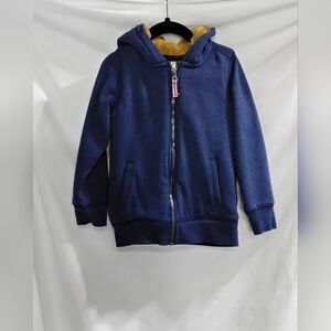 CARTER’S Boys Size 5 Hoodie Sweater Jacket Navy Blue Faux Fur Lined  w/Pockets